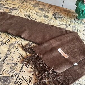 Brown Fringe Scarf with Subtle Paisley Pattern